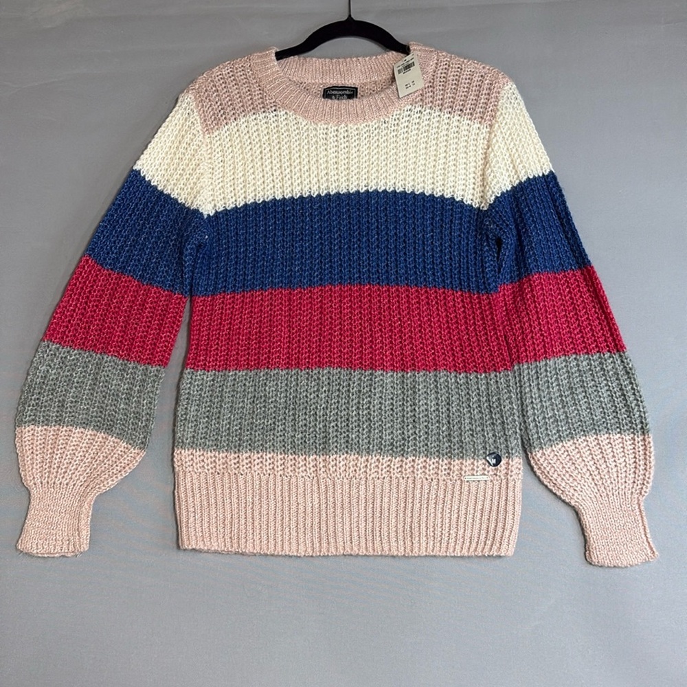 A&F color block thick knit puff sweater NWT